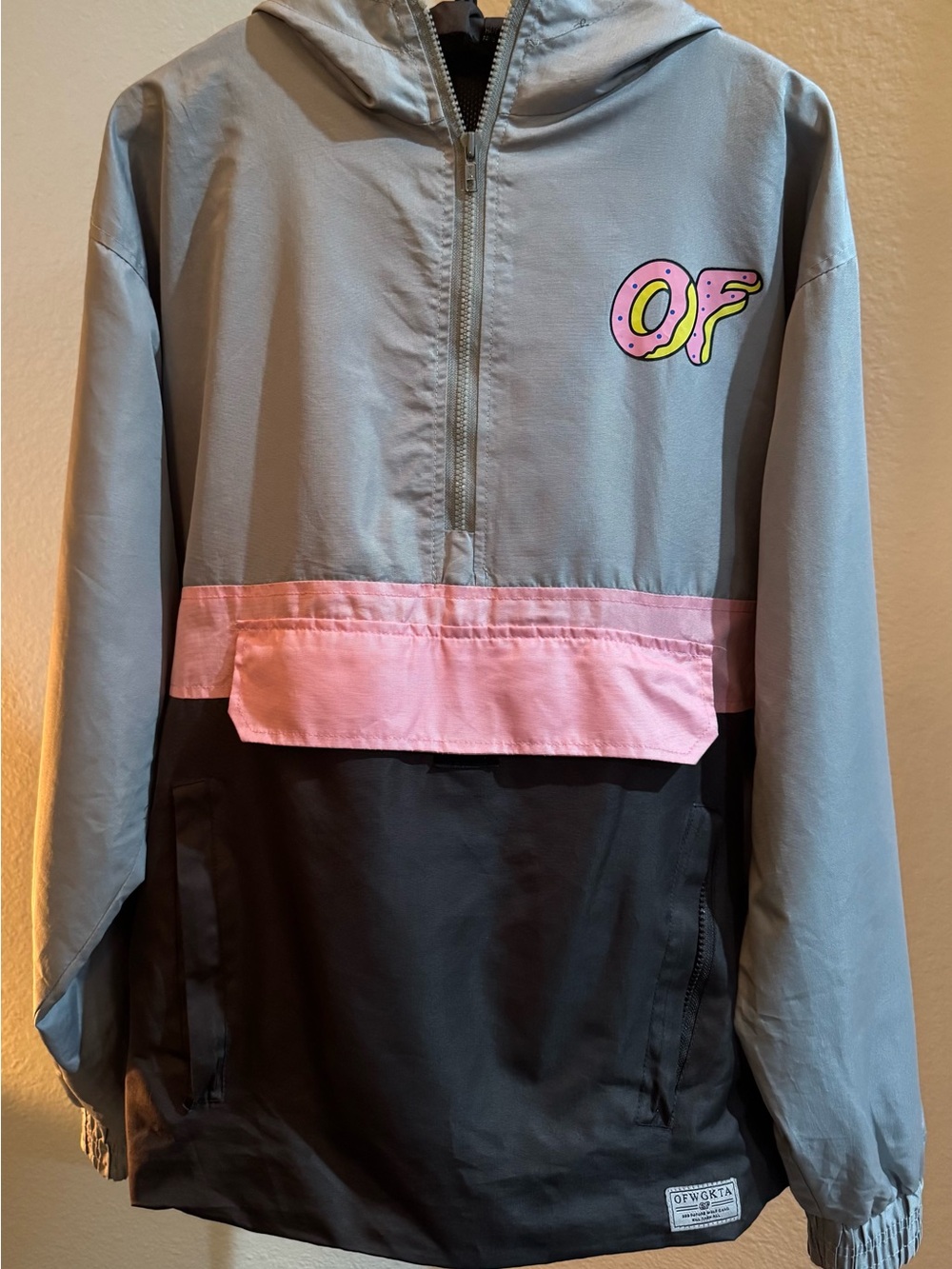 Odd Future Gray Pink Black Colorblock Half-Zip Hoodie